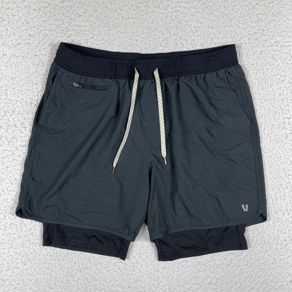 Vuori Kore Shorts Mens XL Charcoal Gray 2-in-1 Ripstop Athletic Gym Running‎